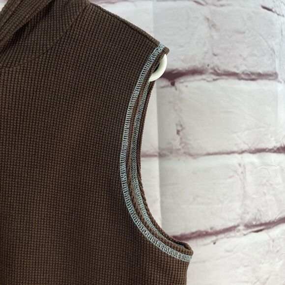 Quacker Factory Vest SZ M Women's Sleeveless Brown Waffle Hoodie Rhinestones Zip - Picture 4 of 11